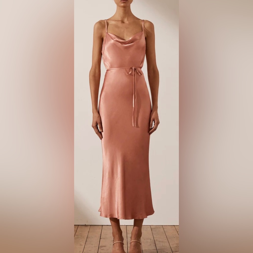 SHONA JOY LA LUNE BIAS COWL MIDI DRESS - ROSÉ